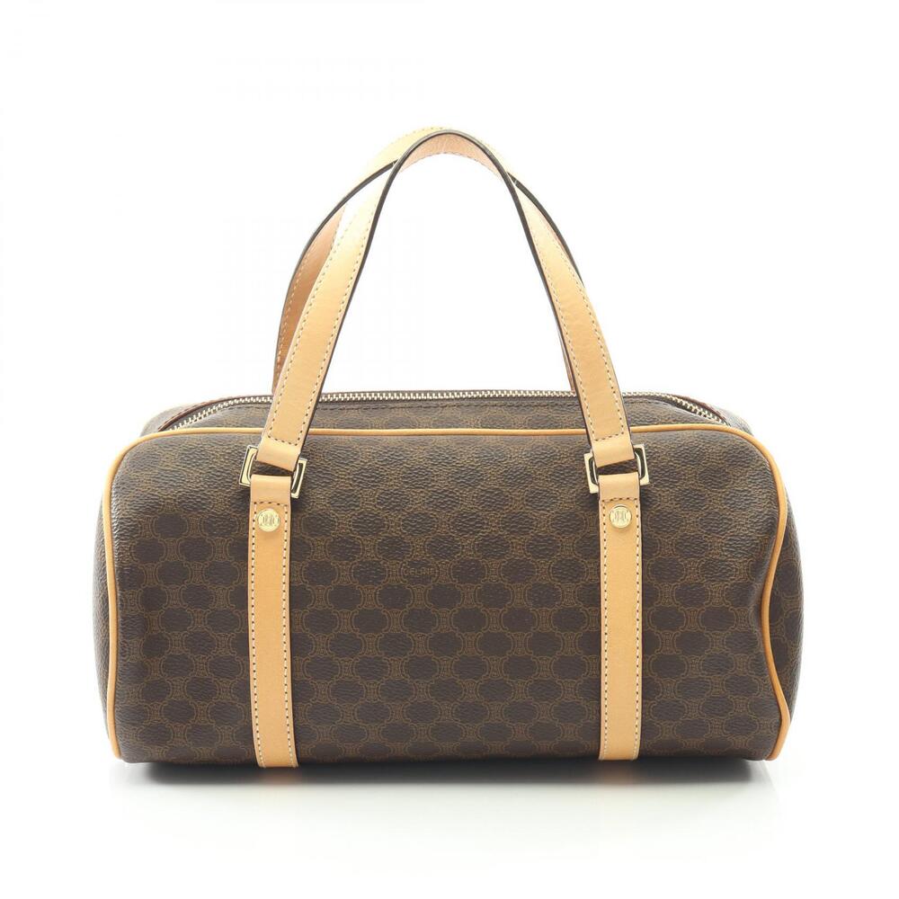 Celine Macadam Handbag Canvas Leather Brown